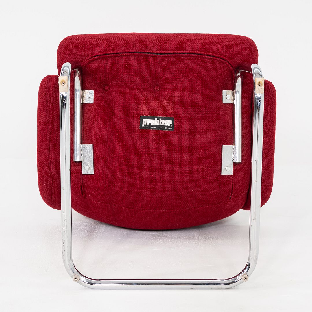 1970s Harvey Probber Cantilever Lounge Chair in Red Hopsack Upholstery Fabric