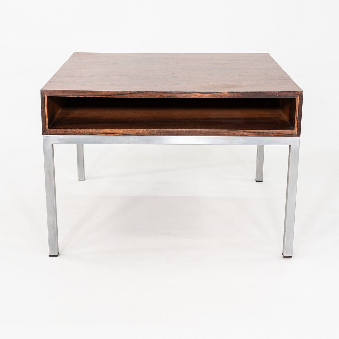 C. 1960s Danish Rosewood Side / End Table with Chromed Steel Base and Drawer