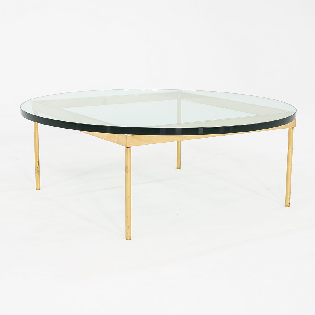 1970s Bronze and Glass Round Coffee Table Attributed to Ward Bennett 42 inch