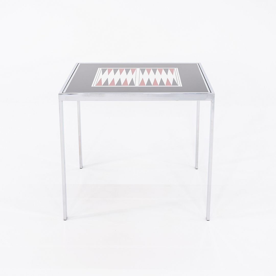1970s Maison Jansen Backgammon Game / Dining Table in Chrome and Glass 32 in