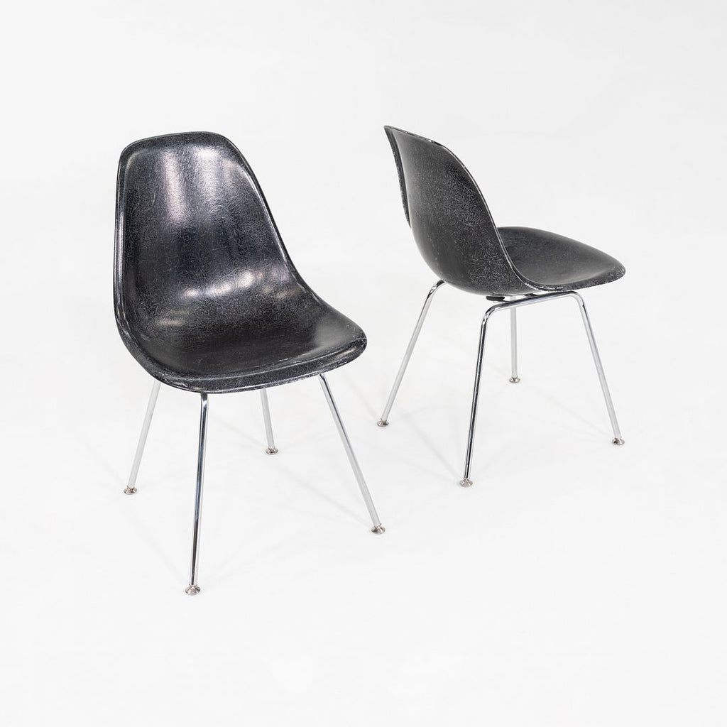 2019 Pair of Eames Modernica Molded Fiberglass Side Chairs in Black with H-Base