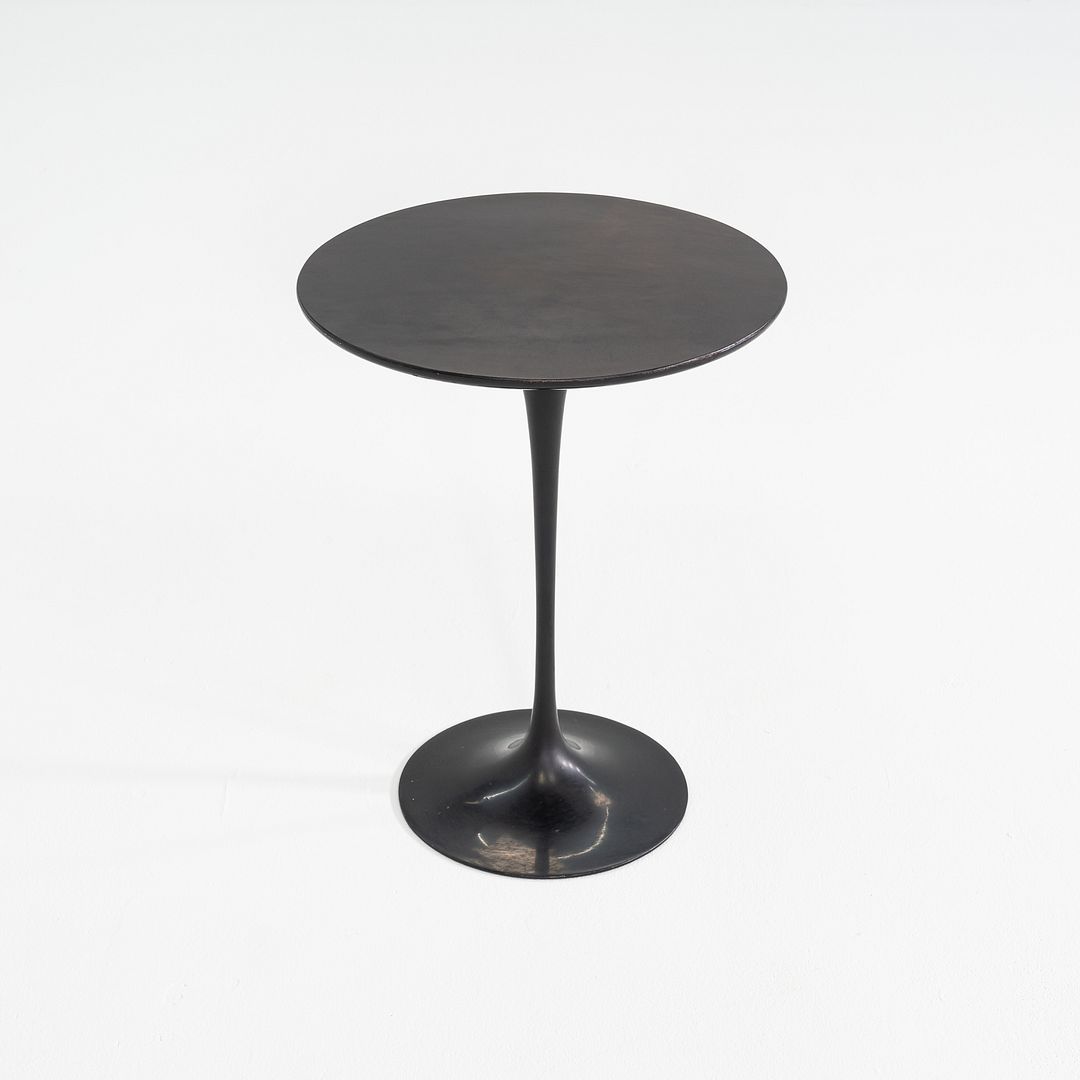 C. 1960s Eero Saarinen for Knoll Tulip Side Table with Custom Black Leather Top