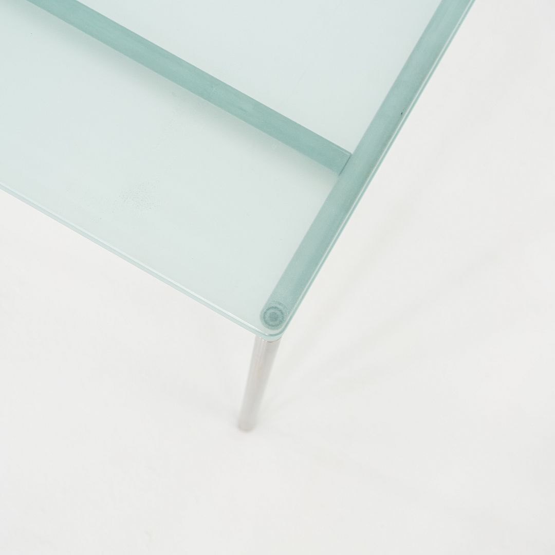 2000s Cappellini Square Side Table with Brushed Steel Frame and Blue Glass Top