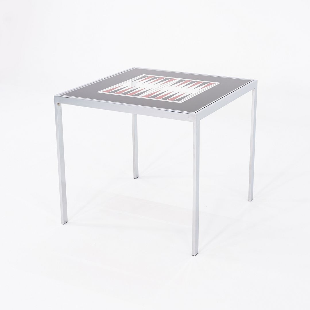 1970s Maison Jansen Backgammon Game / Dining Table in Chrome and Glass 32 in