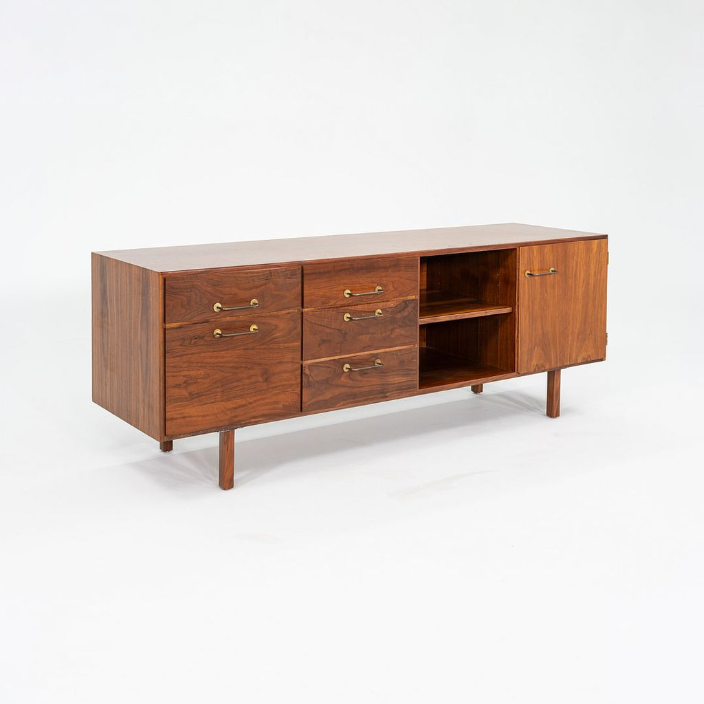 1970s Jens Risom Designs Credenza / Cabinet in Walnut and Brass 72x20 inches