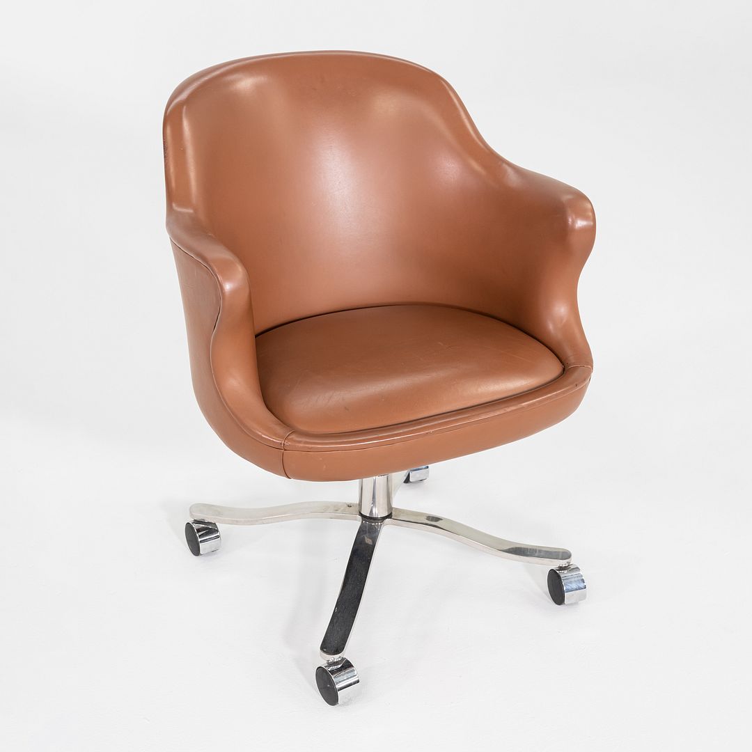 1970s Nicos Zographos CH.72TC Desk Chair in Cognac Leather w/ Bucket Seat Design