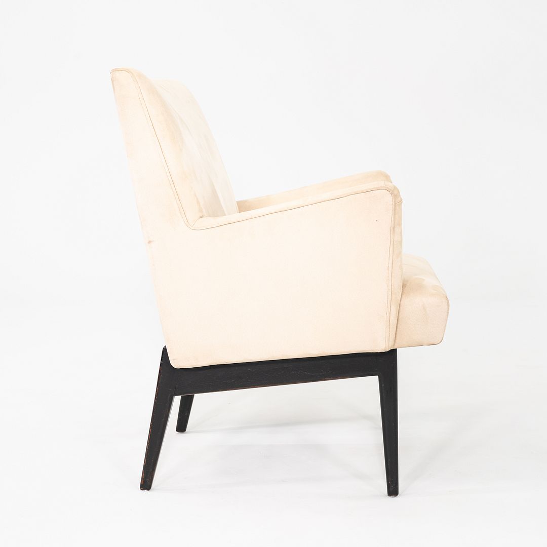 C. 1950s Pair of Jens Risom Design Upholstered Lounge Armchairs w/ Mahogany Legs