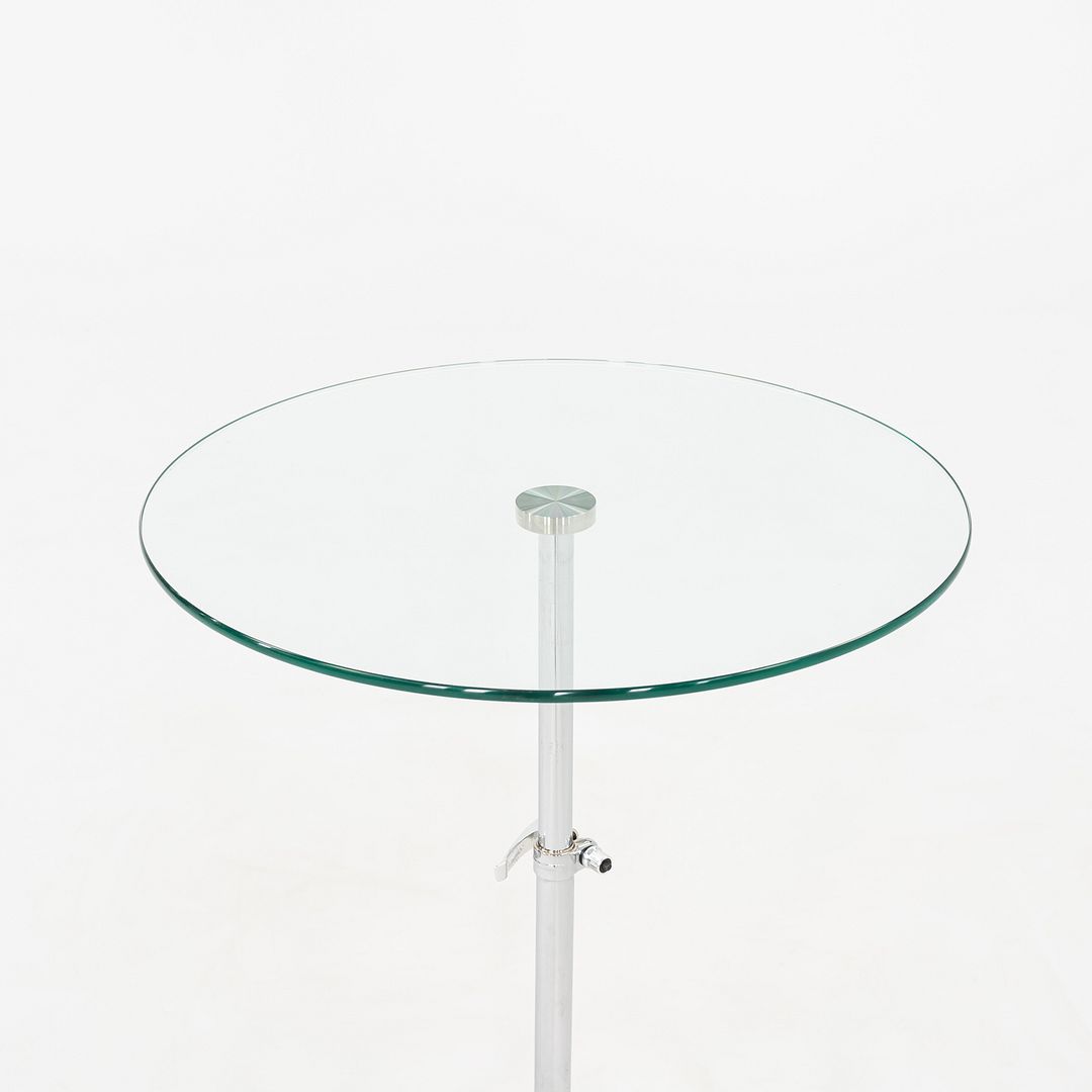 2010s Pair of Chromed Steel and Glass Adjustable Side Tables 20 Inch Diameter