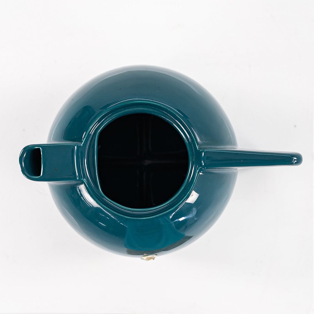 1940s Vintage Era Keramik Bauhaus Tea Pot in Peacock Blue Glazed Ceramic 5.5 in