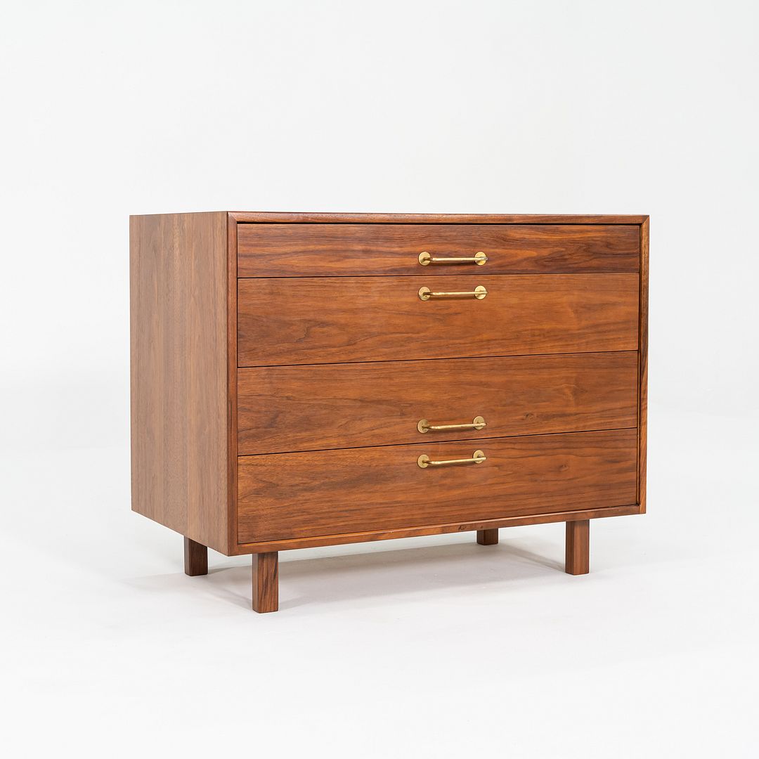 1970s Jens Risom Design 36 inch Cabinet / Dresser in Walnut w/ Bronze Hardware