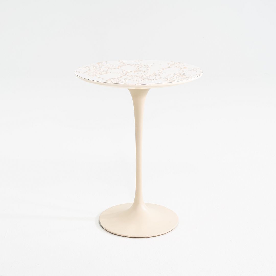 1960s Eero Saarinen for Knoll Pedestal Tulip Side Table w/ Faux Marble Laminate