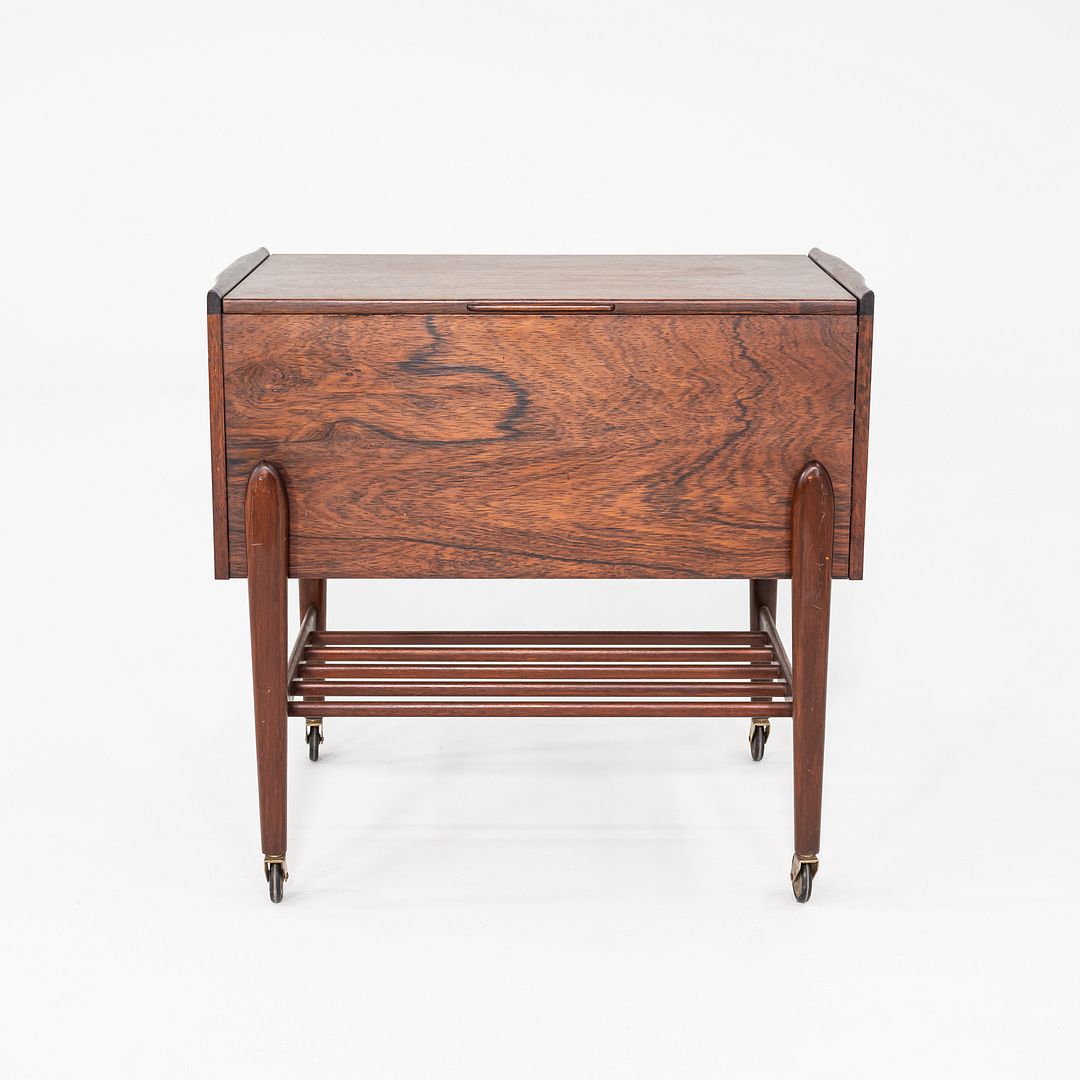 1960s Danish Rosewood Sewing Cart / Rolling Trolley with Hinged Lift-Top Storage