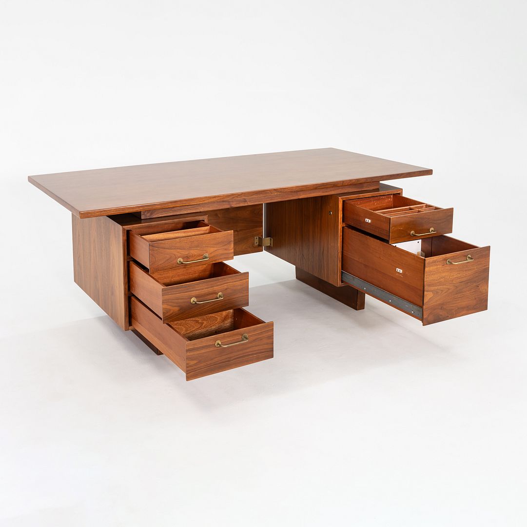1970s Jens Risom Design Executive Desk in Walnut with Five Drawers
