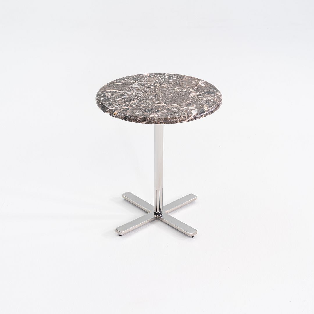 Modernist Brown Emperador Marble Side Table w/ Polished Steel Base 18" Round Top