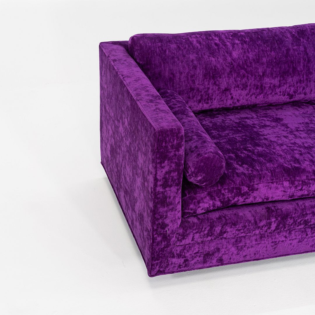 1970s Harvey Probber Attributed Tuxedo Sofa in Purple Velvet Upholstery 2x Avail
