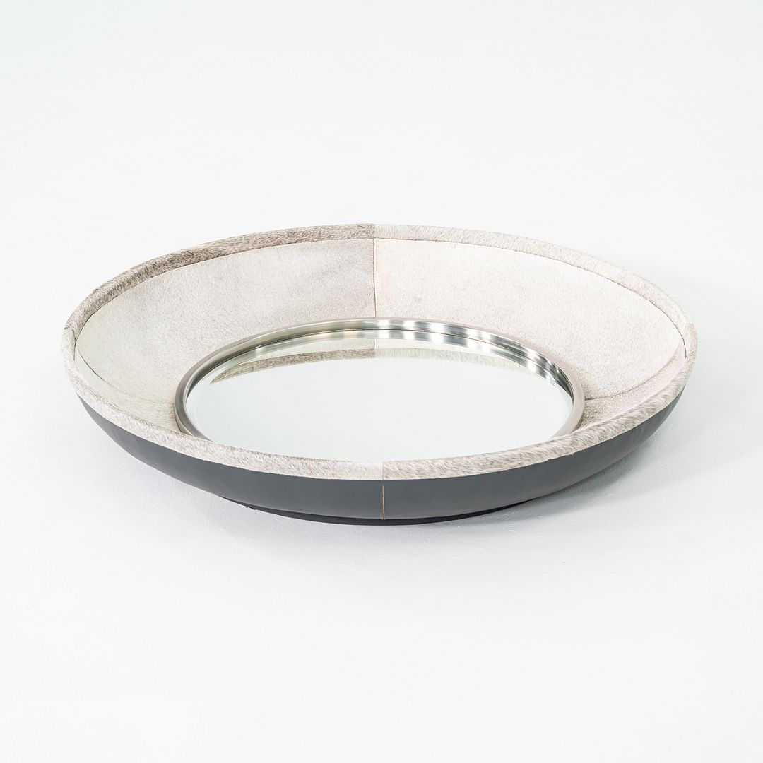 2020s Studio A Home of Dallas Texas Metro Round Mirror with Hair On Hide 42"