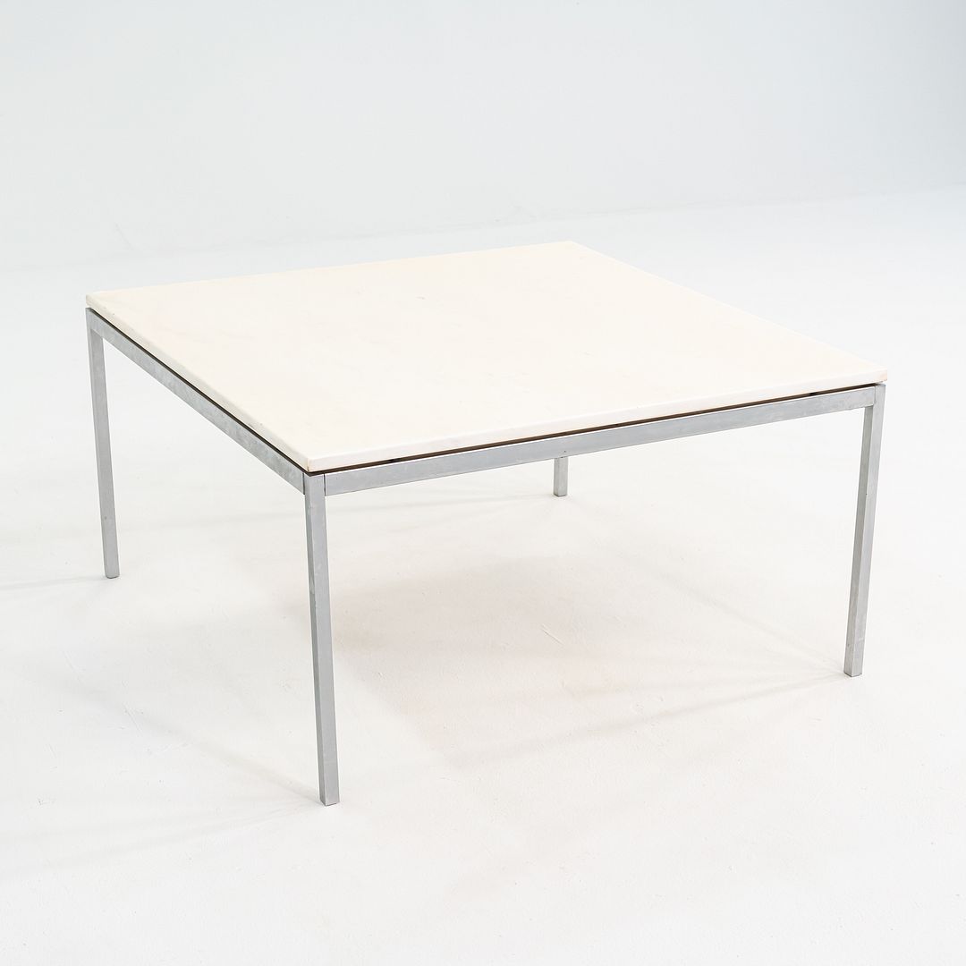 1970s Florence Knoll Coffee / End Table in Chromed Steel and White Marble 36"