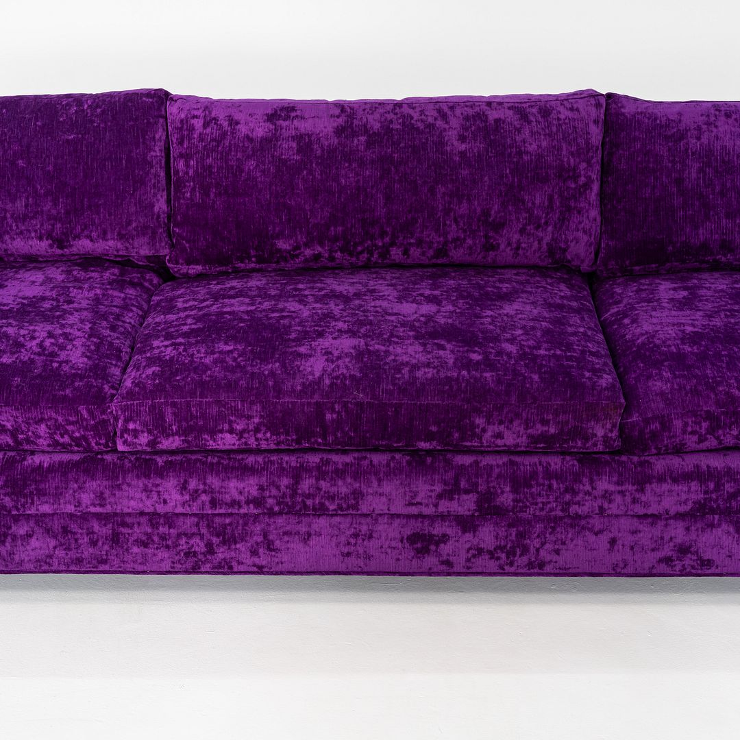 1970s Harvey Probber Attributed Tuxedo Sofa in Purple Velvet Upholstery 2x Avail