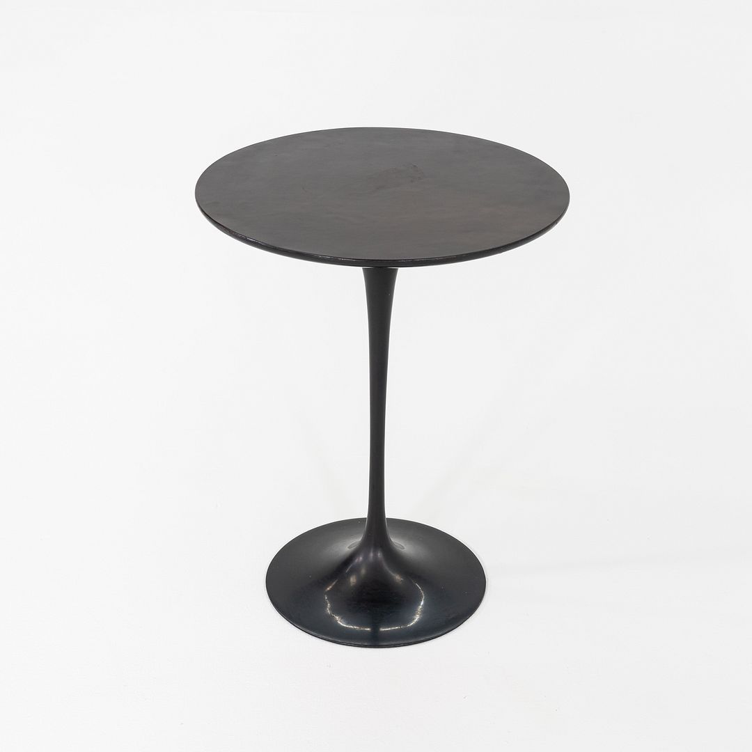 C. 1960s Eero Saarinen for Knoll Tulip Side Table with Custom Black Leather Top