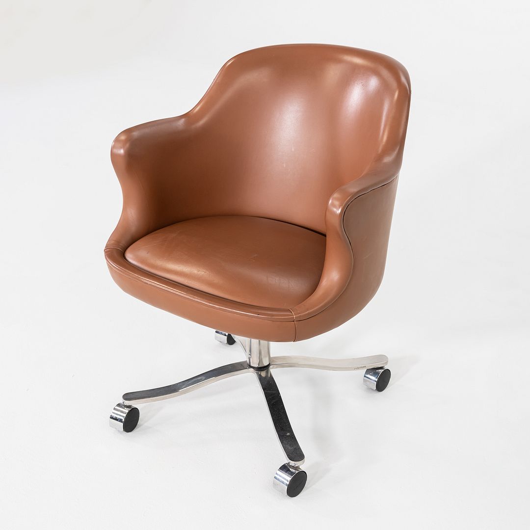 1970s Nicos Zographos CH.72TC Desk Chair in Cognac Leather w/ Bucket Seat Design