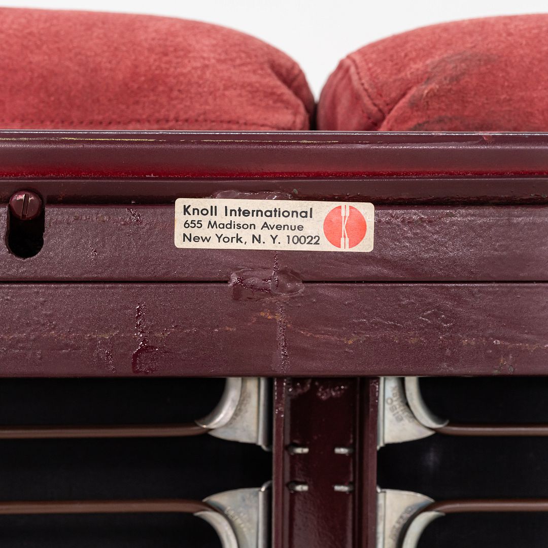 1981 Gae Aulenti for Knoll Three Seat Sofa in Burgundy Frame & Suede Upholstery