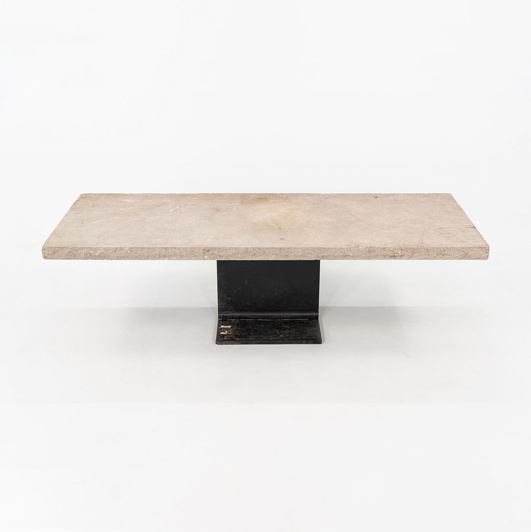 1970s Brutalist Limestone & Steel Coffee Table by Powell & Kleinschmidt of SOM