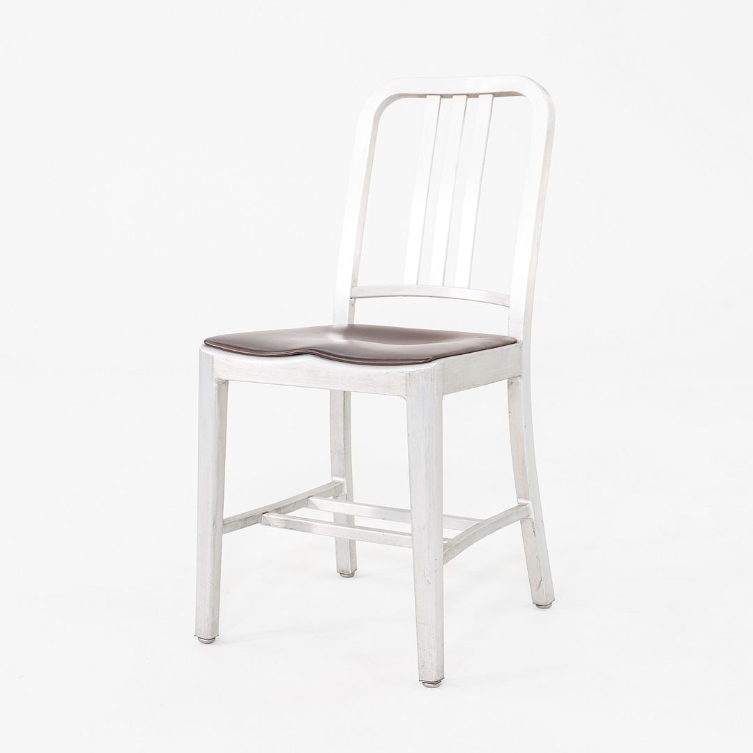 2010s Emeco 1006 Navy Dining Chair Aluminum with Brown Seat Pad 15x Available