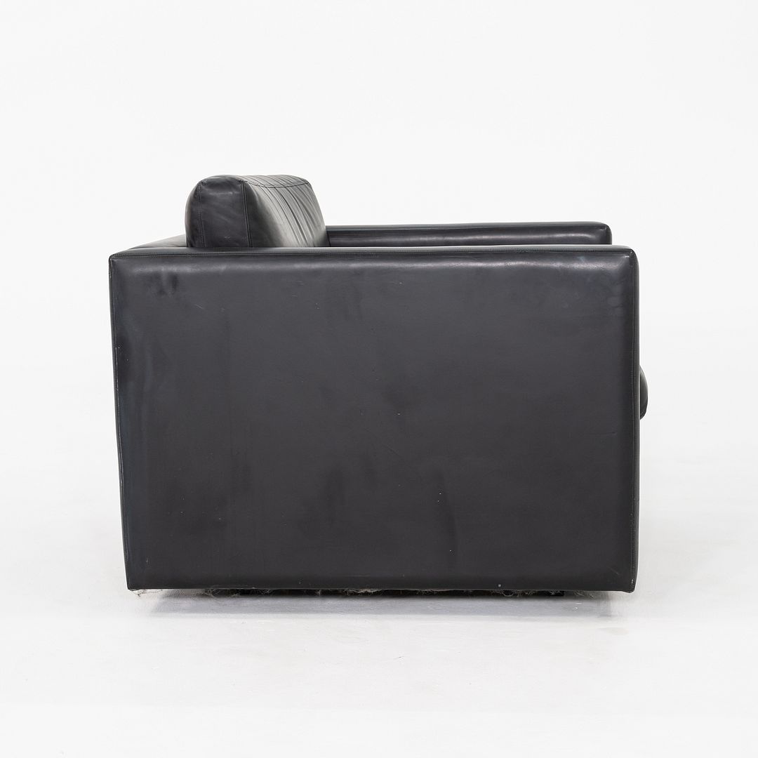 1970s Pair of Charles Pfister for Knoll Tuxedo Club Lounge Chairs Black Leather