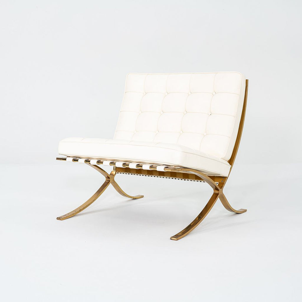 Mies Van der Rohe for Knoll + Gratz Barcelona Chair White w/ Gold Plated Frame
