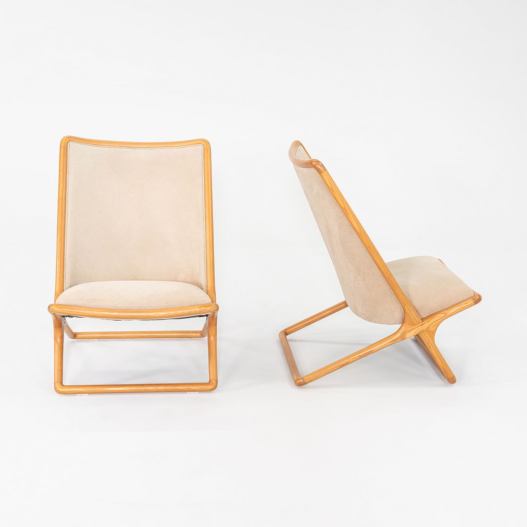 1980 Pair of Ward Bennett for Brickel Associates Scissor Chairs in Ash and Suede