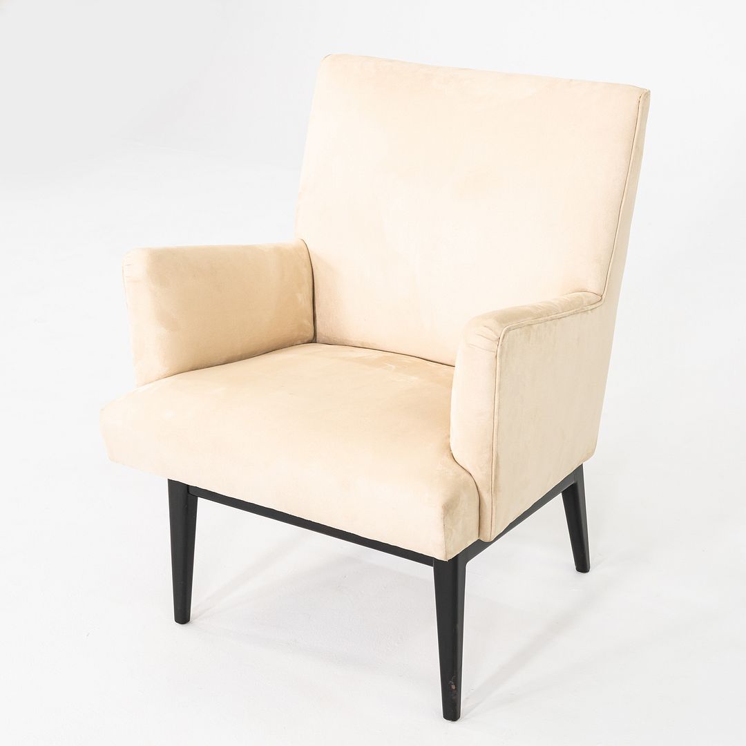 C. 1950s Pair of Jens Risom Design Upholstered Lounge Armchairs w/ Mahogany Legs