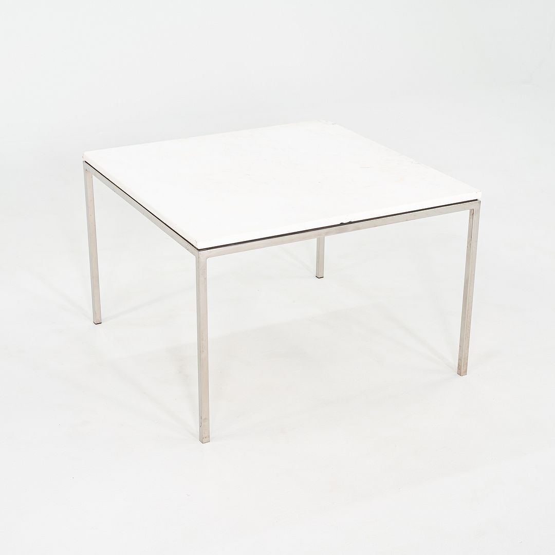 1965 Pair of Custom Marble and Steel Square Side Tables from Yamasaki Building