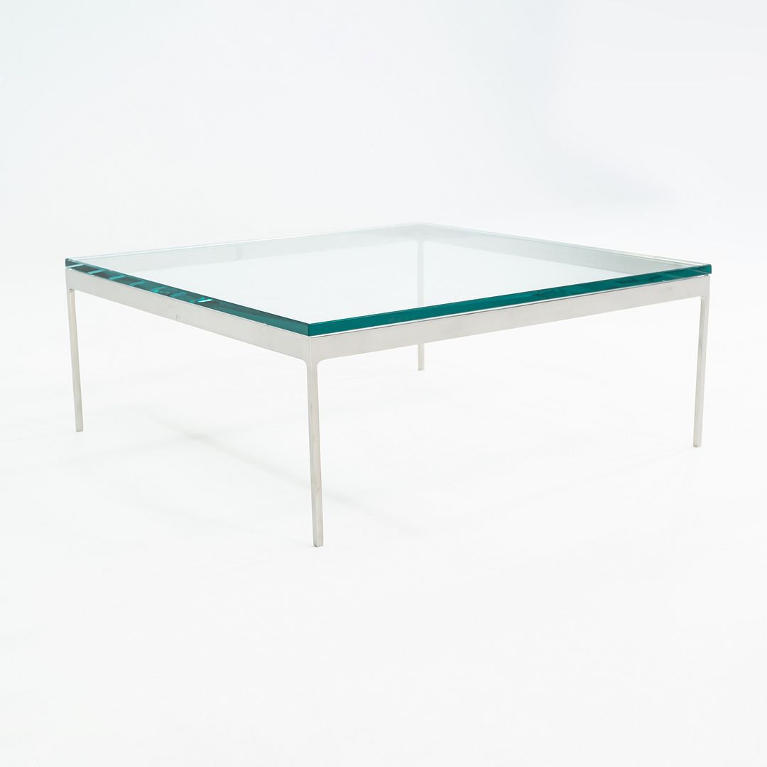 1980s Nicos Zographos Stainless Steel Square Coffee Table with Square Glass Top