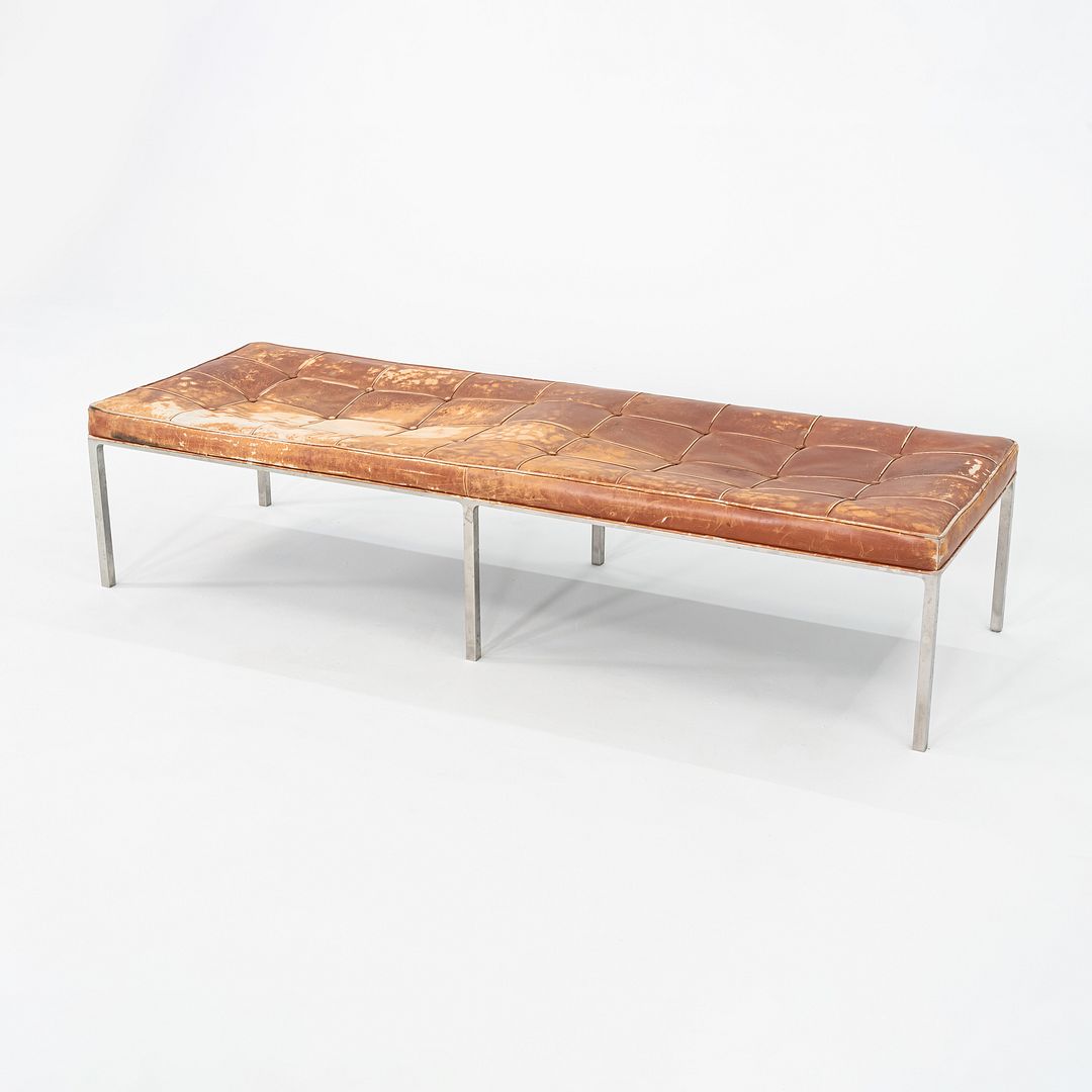 1960s Gordon Bunshaft and Davis Allen of SOM Stainless Steel and Leather Bench