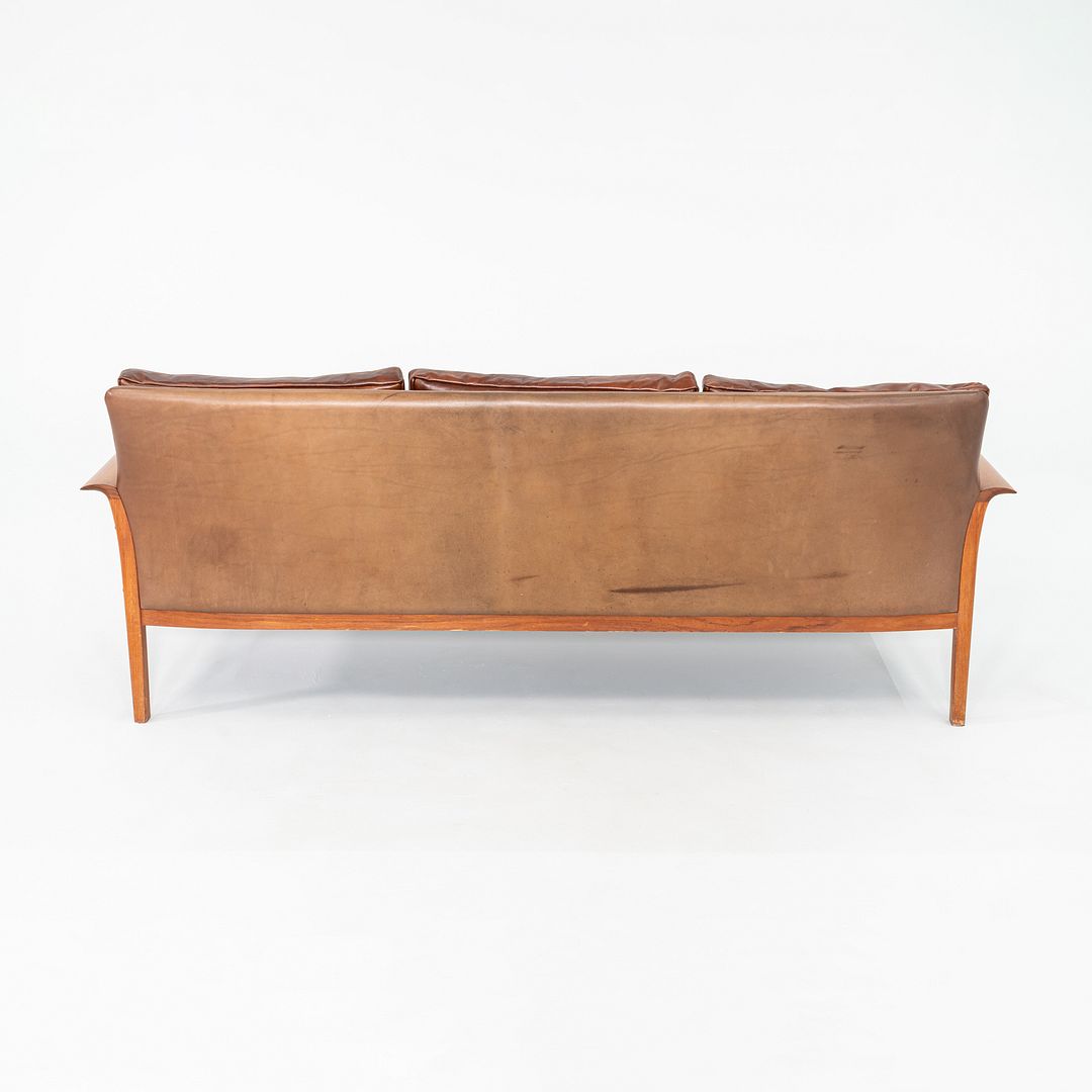 1960s Knut Saeter for Vatne Mobler Three Seat Sofa in Brown Leather and Teak