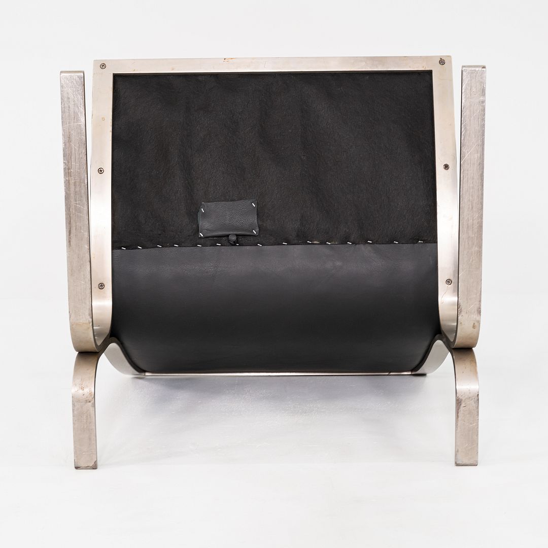 1960s Nicos Zographos CH28 Ribbon Chair in New Black Leather & Stainless Steel