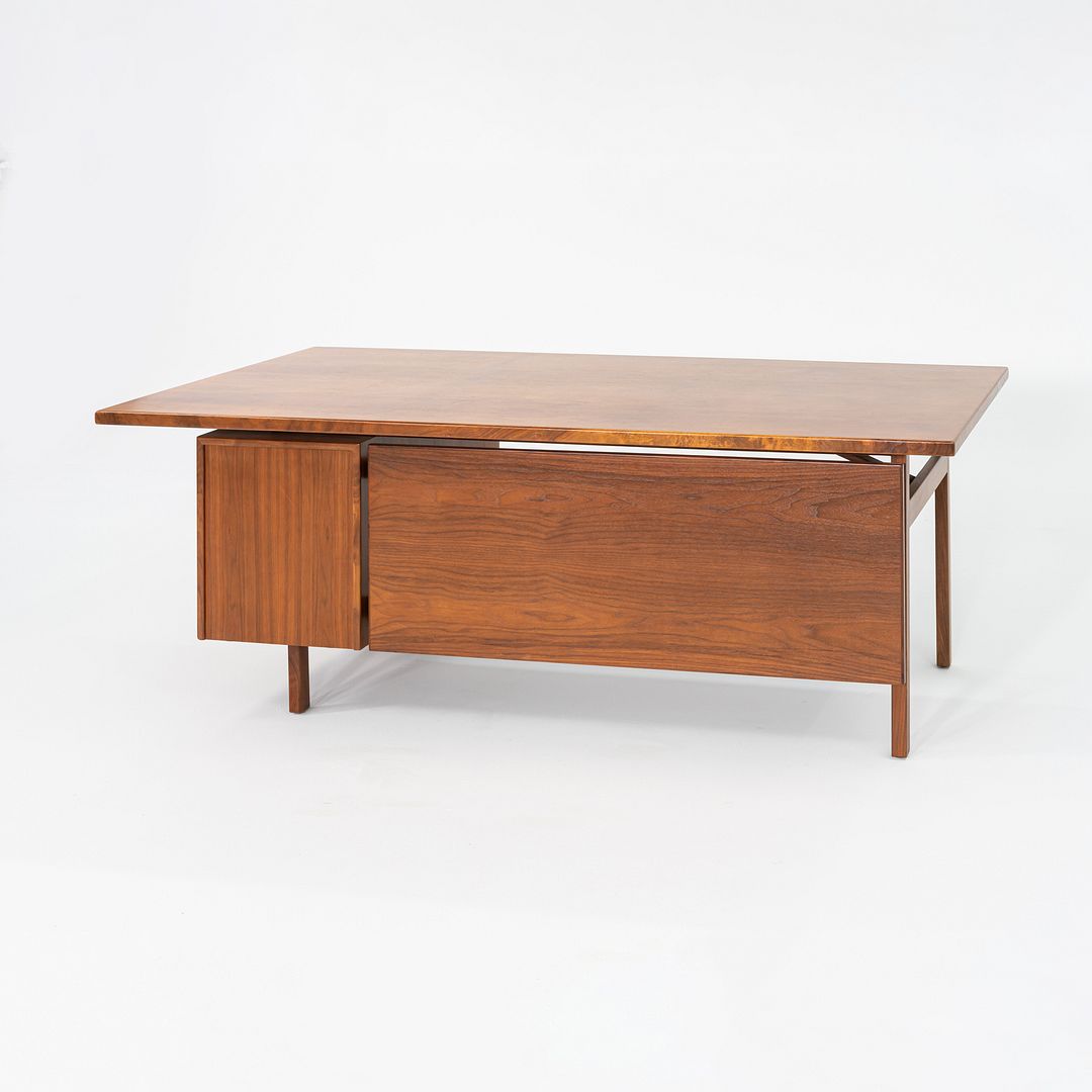 1970s Jens Risom Design Executive Desk in Walnut and Brass with Three Drawers