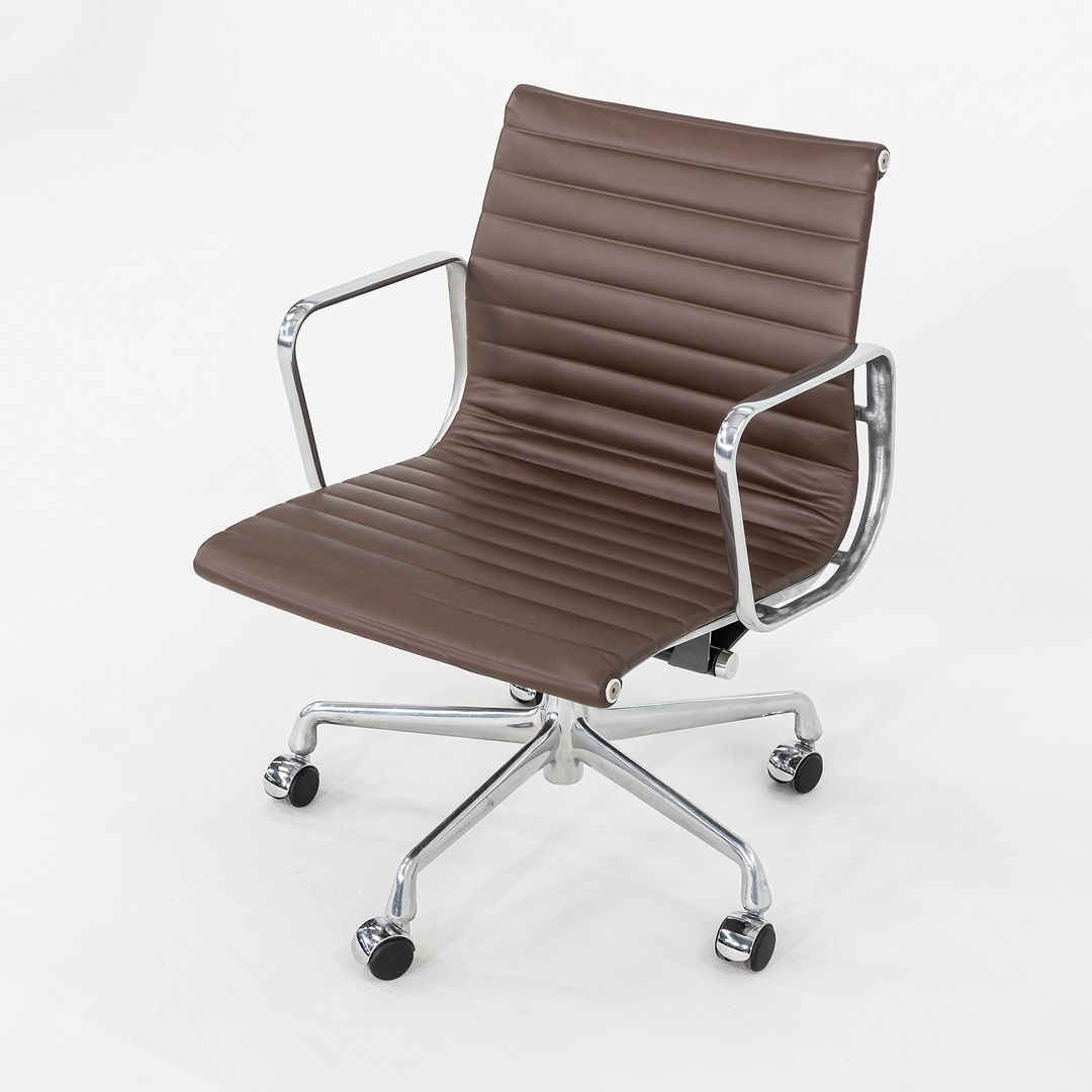 SOLD 2010s Herman Miller Eames Aluminum Group Management Desk Chair in Brown Leather