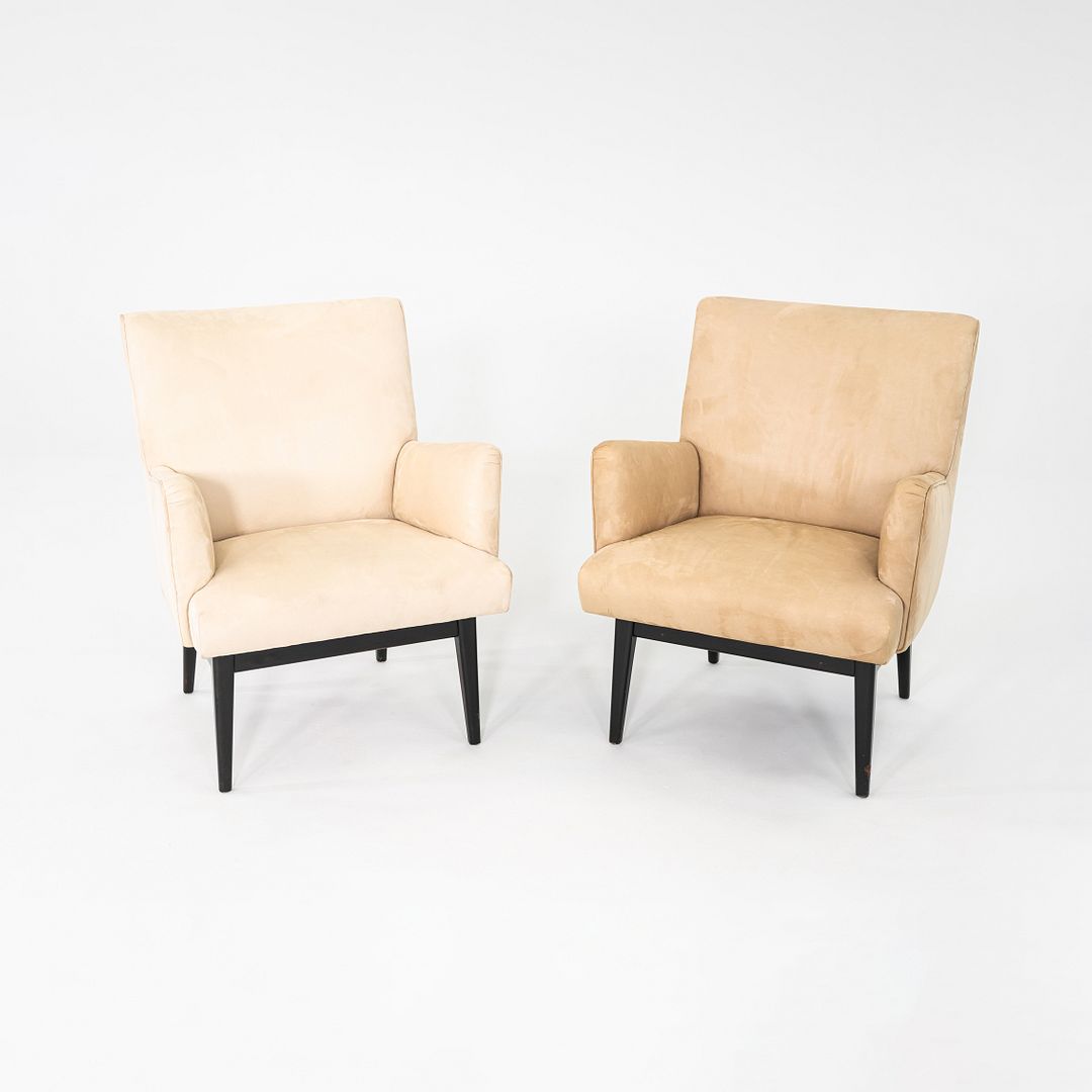 C. 1950s Pair of Jens Risom Design Upholstered Lounge Armchairs w/ Mahogany Legs