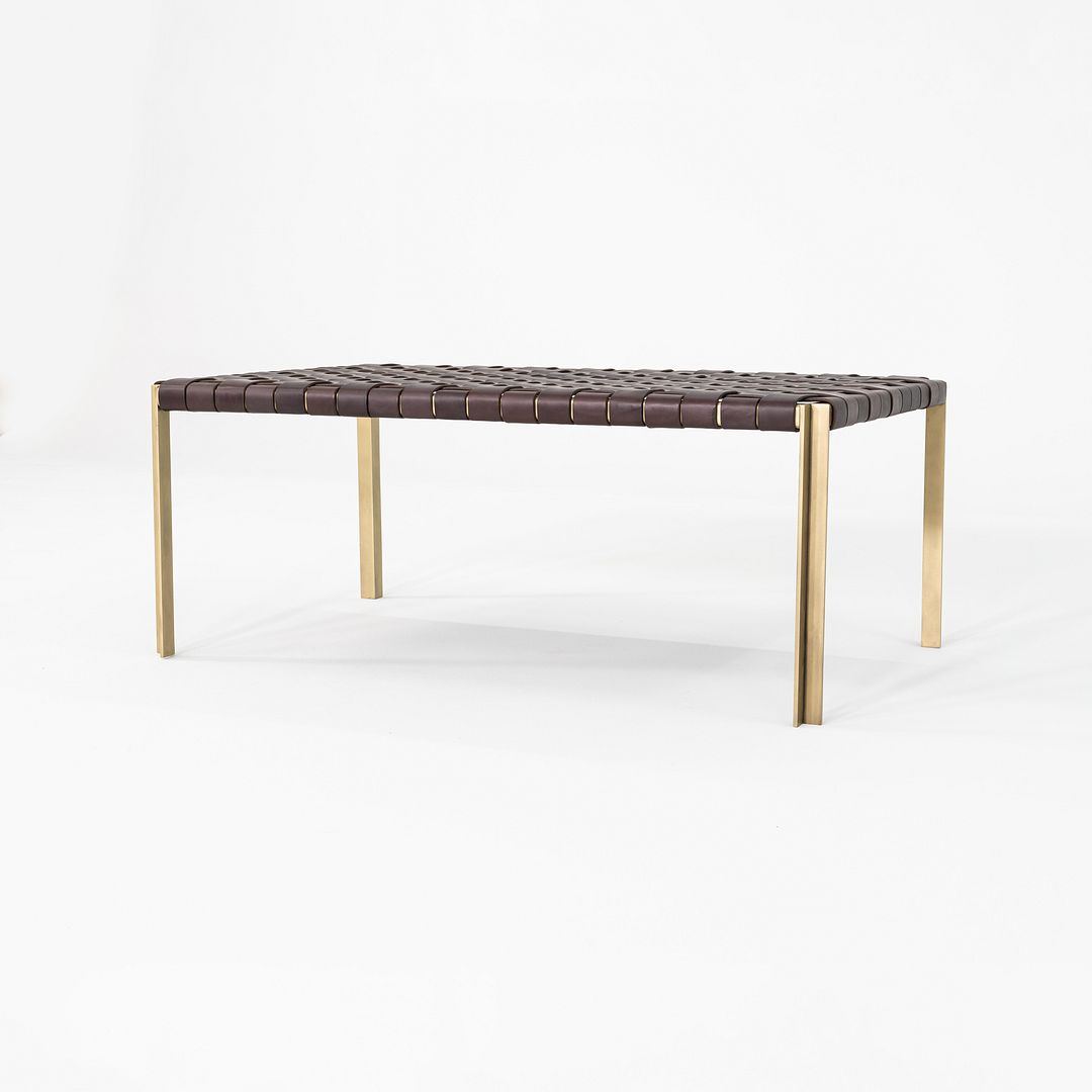 2020s Gratz / Laverne TG-18 Small Bench in Bronze and Brown Leather 27x44 Inches