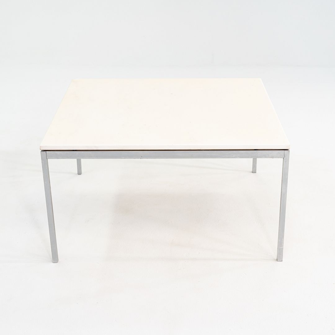 1970s Florence Knoll Coffee / End Table in Chromed Steel and White Marble 36"