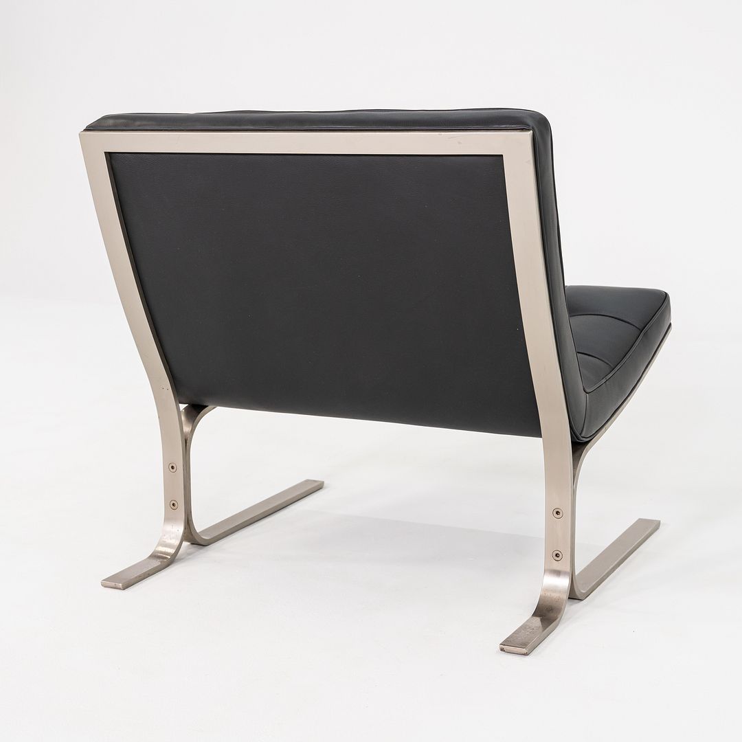 1960s Nicos Zographos CH28 Ribbon Chair in New Black Leather & Stainless Steel