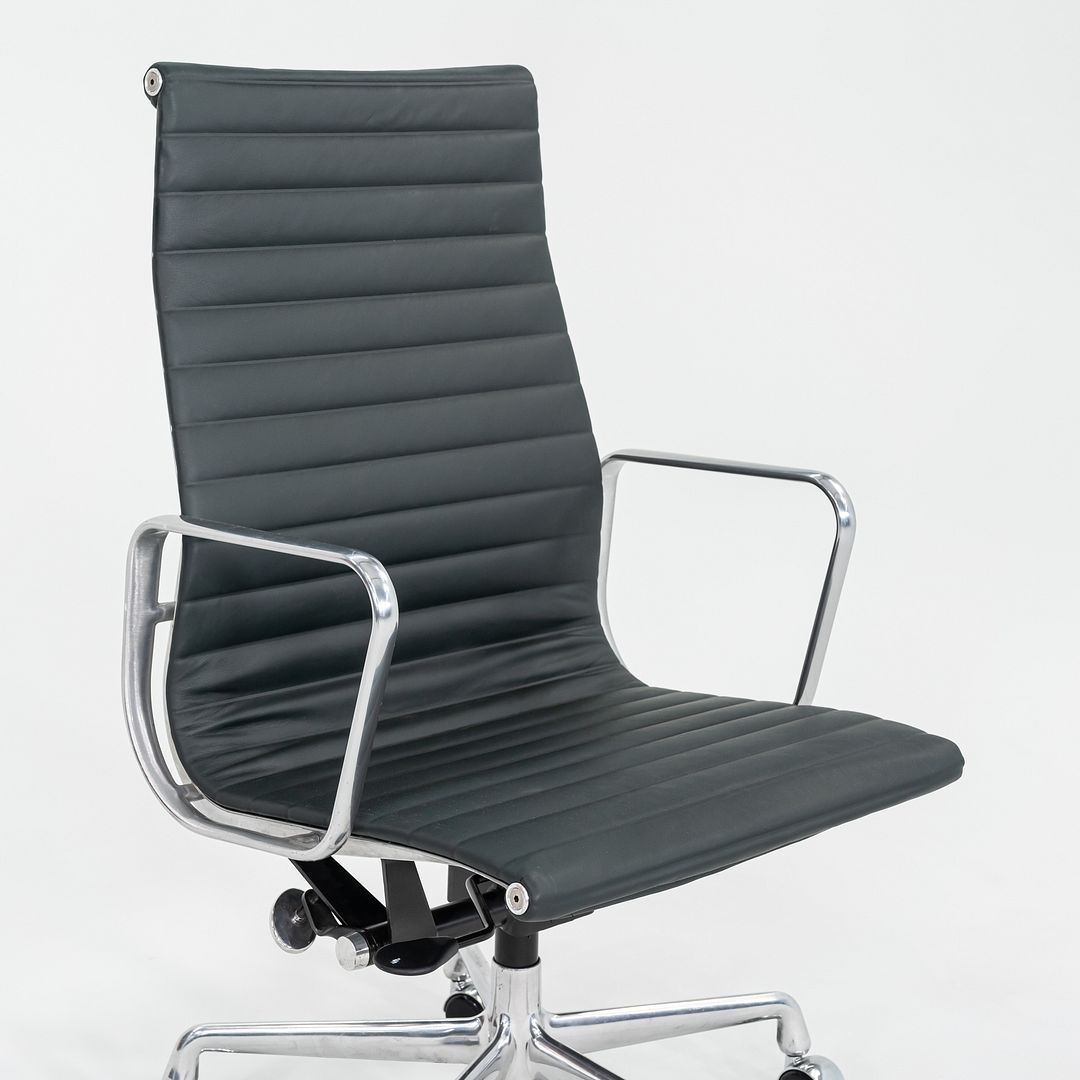 SOLD 2010s Herman Miller Eames Aluminum Group Executive Desk Chair Dark Green Leather