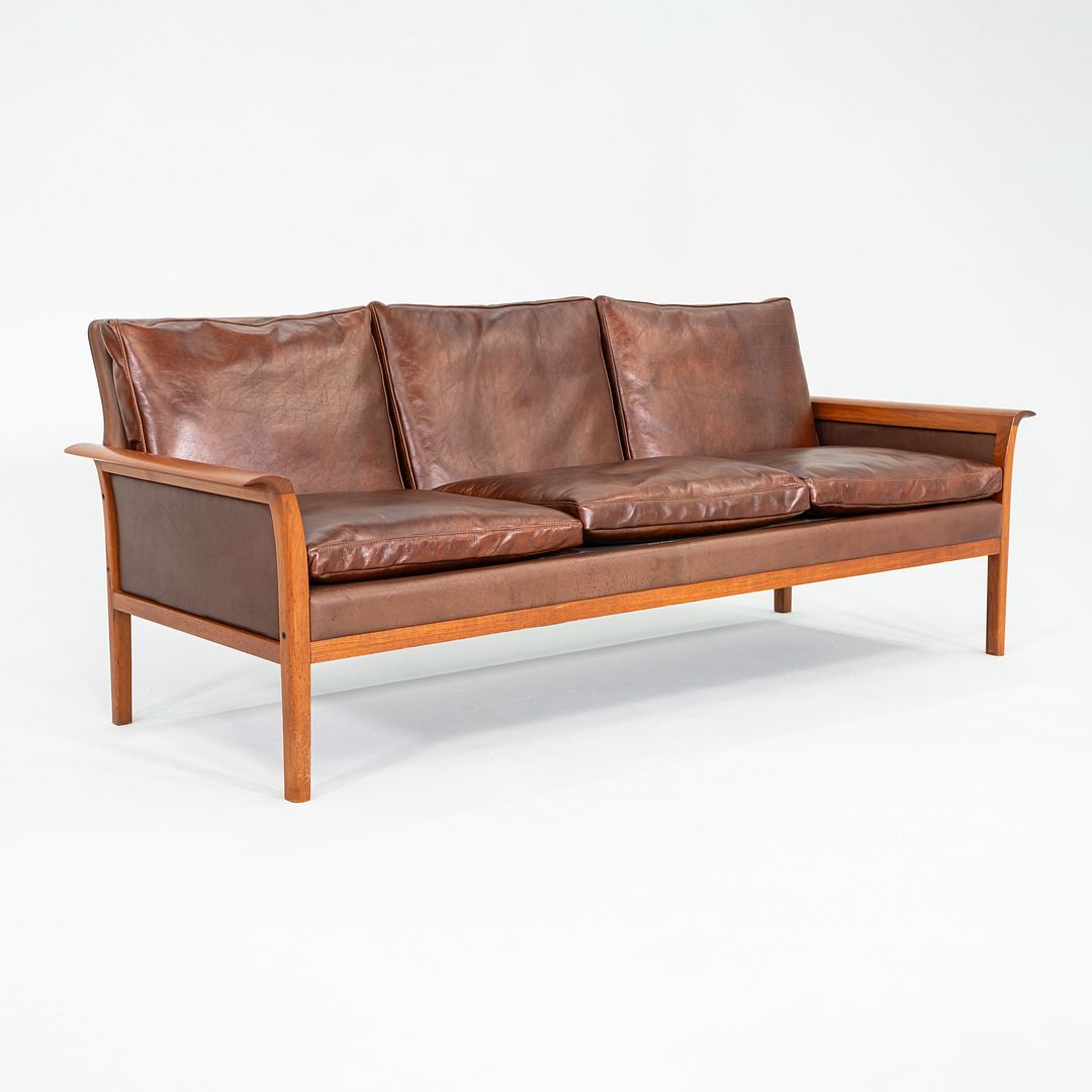 1960s Knut Saeter for Vatne Mobler Three Seat Sofa in Brown Leather and Teak