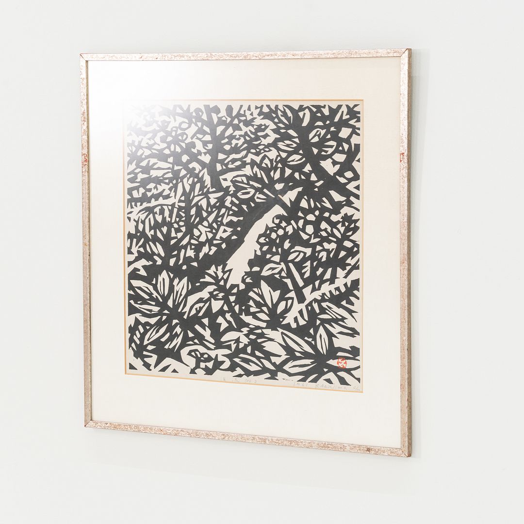 1961 Japanese Monochromatic Mokuhanga Woodblock Framed Print by Kihei Sasajima