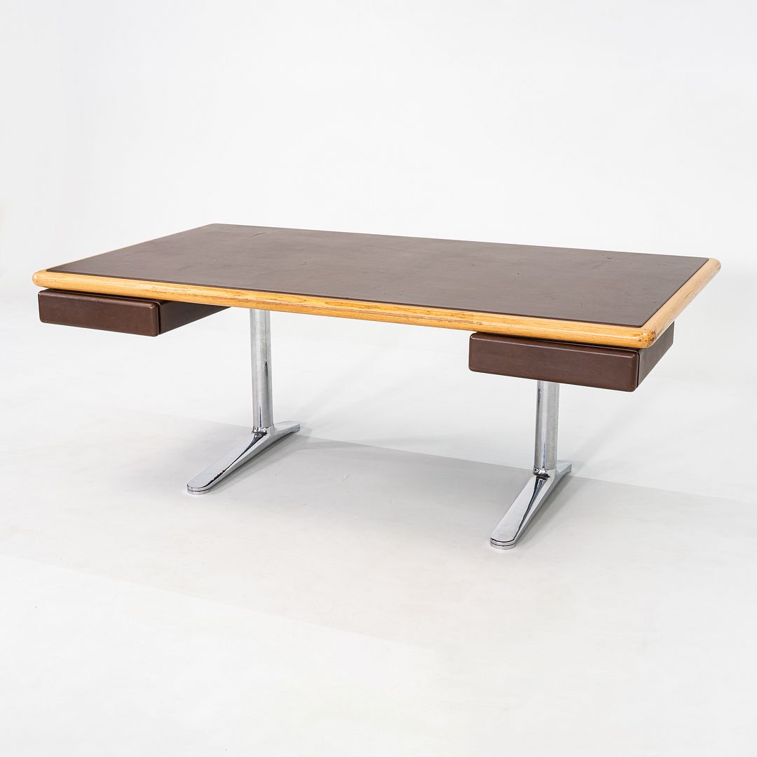 1979 Warren Platner for Knoll Executive Desk in Leather, Oak, and Chromed Steel