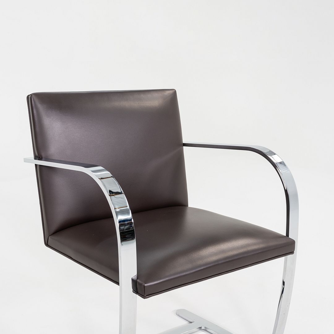 2010s Mies van der Rohe Knoll Flat Bar Brno Dining Arm Chair in Brown 20+ Avail