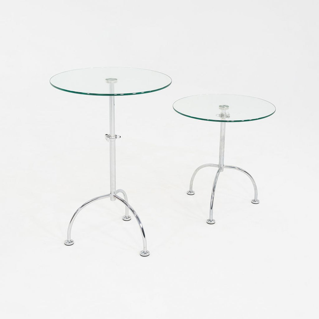 2010s Pair of Chromed Steel and Glass Adjustable Side Tables 20 Inch Diameter
