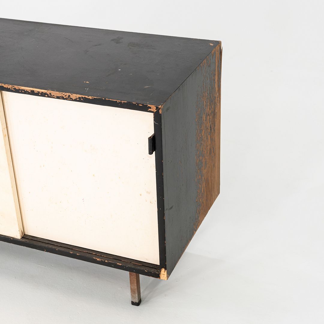 1950s Florence Knoll Credenza Black & White w/ Original Leather Pulls Model 541