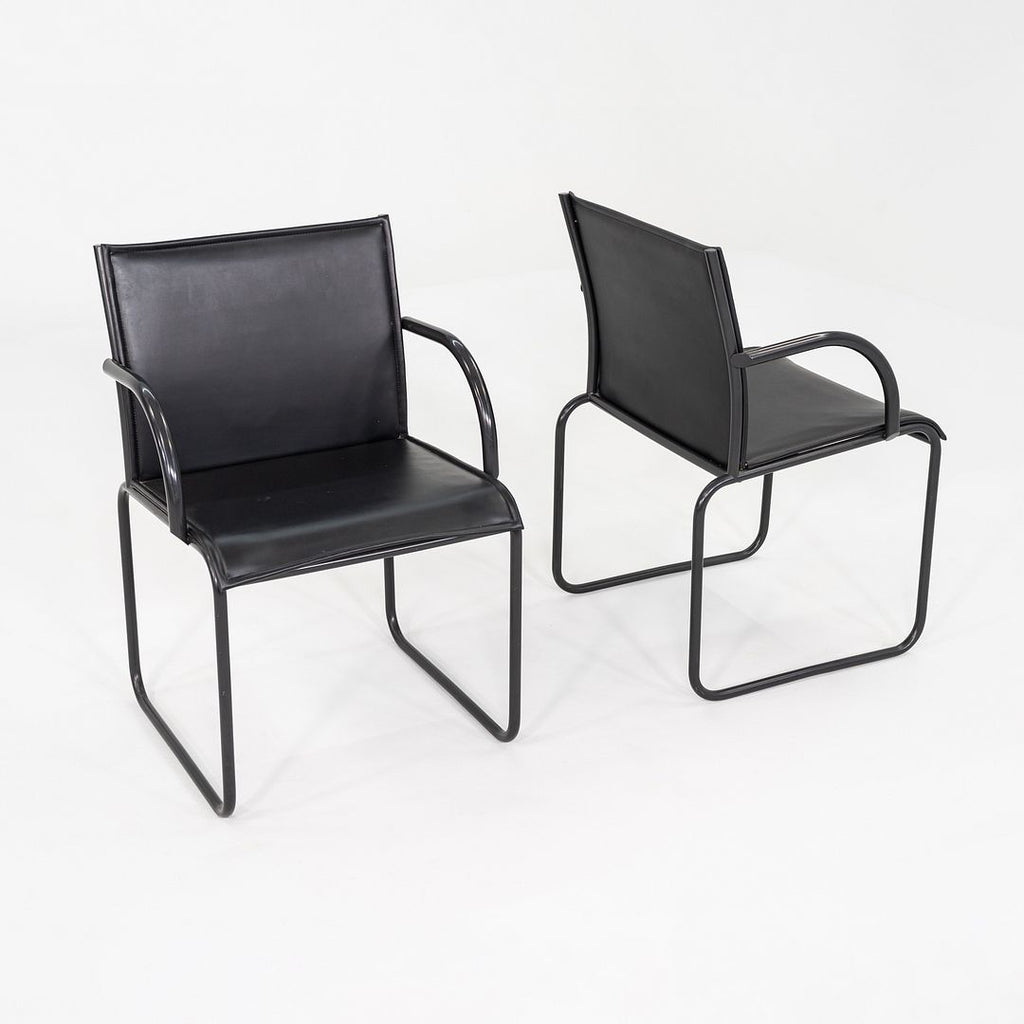 1980s Pair of Richard Schultz for Knoll 1407 Dining Arm Chairs in Black Leather
